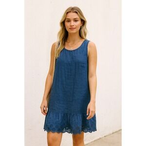 Terzo Milennio Made in Italy Womens L Dress‎ Blue Casual Linen Lagenlook Coastal